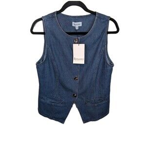 NWT &Merci Denim Vest Blue Cotton Western Rodeo Button Front Size Medium
